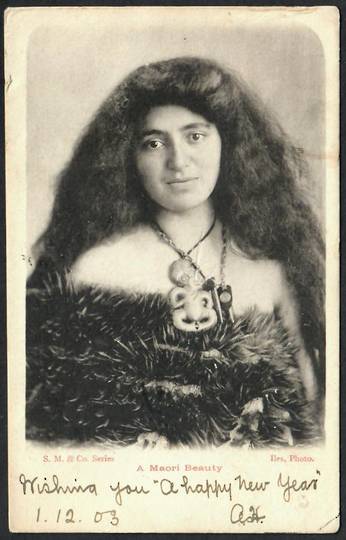 A MAORI BEAUTY Early Undivided Postcard by Iles.From Leigh via Auckland and Frisco to England 2/12/1903. - 69704 - Postcard