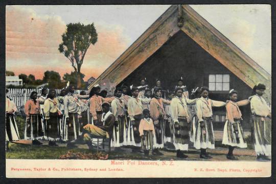 MAORI POI DANCERS Coloured Postcard by Ferguson Taylor with NZ Government Dept. From Wellington to Scotland 20/5/1907. - 69707 -