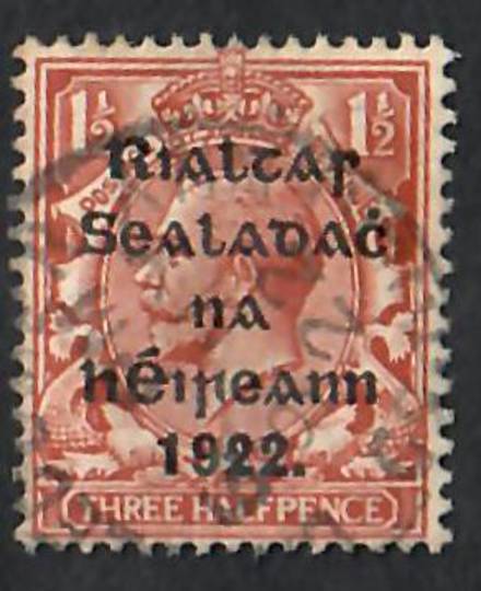 IRELAND 1922 Definitive 1½d Overprint. Slightly off centre. Postmark a little heavy. - 70003 - Used