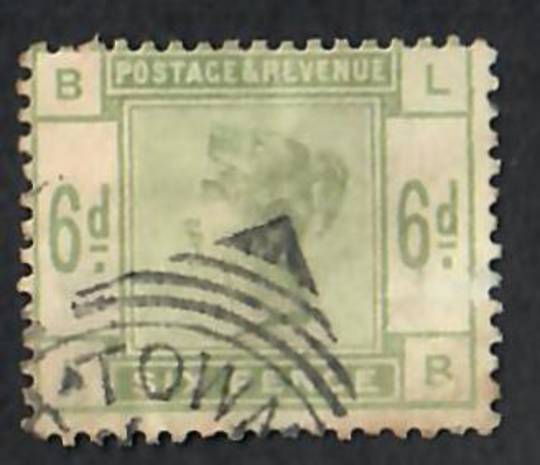 GREAT BRITAIN 1883 Victoria 1st Definitive 6d Dull Green. Letters BLLB. Postmark Squared Circle covering the lower left just off