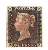 GREAT BRITAIN 1840 Id Grey Black Worn Plate Red Maltese Cross Letters R F Plate 1B 4 margins - 70038 - FU