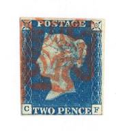 GREAT BRITAIN 1840 2d Blue.Imperf 4 margins.Letters C F. Beautiful Red Maltese Cross strike .Superior copy of exhibition quality