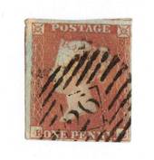 GREAT BRITAIN 1841 1d red -brown. Postmark 26. Four margins. - 70043 - FU