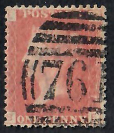 GREAT BRITAIN 1858 1d Red. Plate  100. Letters EBBE. Oval postmark 76 covers much of the stamp but the left side is clear. - 701