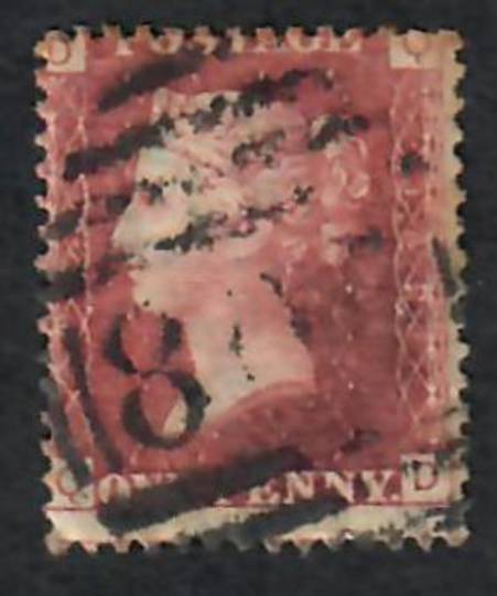 GREAT BRITAIN 1858 1d Red. Plate 141. Letters DUUD. Heavy postmark. - 70142 - Used