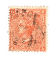 GREAT BRITAIN 1865 4d Vermillion. Plate 9. Centred South West. Light cancel  Nice copy. - 70247 - Used