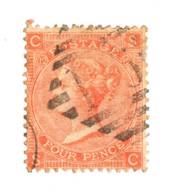 GREAT BRITAIN 1865 4d Vermillion. Plate 12. Diamond postmark. Centred South West. - 70250 - Used