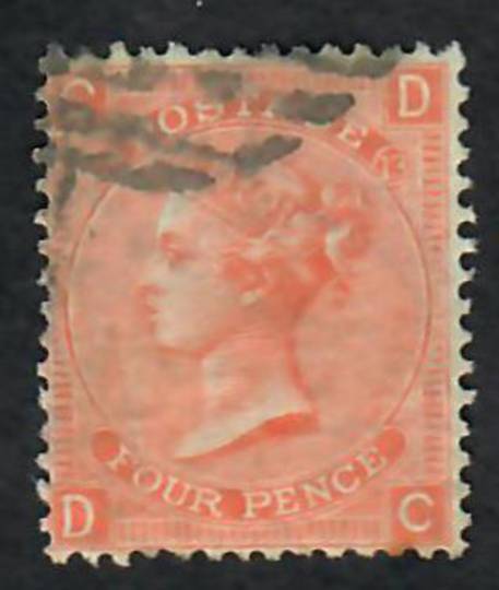 GREAT BRITAIN 1865 4d Vermillion. Plate 13. Postmark off face. Sound copy. - 70251 - Used