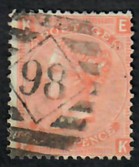GREAT BRITAIN 1865 4d Vermillion. Plate 14. Nice copy Pmk 98 in diamond bars. Centred slightly South East. - 70252 - Used