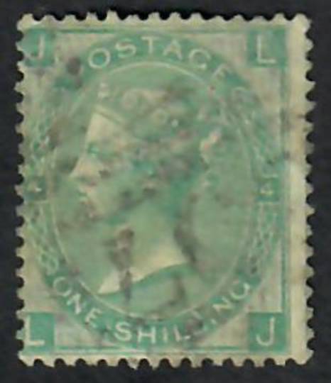 GREAT BRITAIN 1865 Definitive 1/- Green. Thick paper. VFU. Centred west. Light postmark. Good perfs. Letters JLLJ. - 70259 - VFU