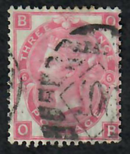 GREAT BRITAIN 1867 Definitive 3d Rose. Plate 6. Letters BOOB. Postmark indistinct. - 70263 - Used