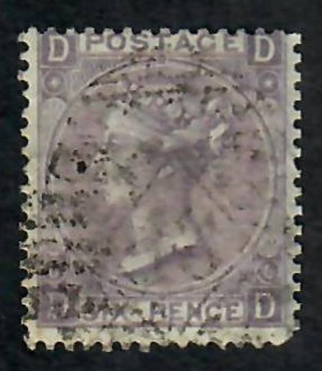 GREAT BRITAIN 1867 6d Lilac. With hyphrn. Plate6. Letters DDDD.  Centered north. One blunt corner. Indistinct postmark. - 70268