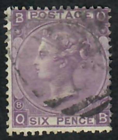 GREAT BRITAIN 1867 6d Dull Violet. Without hyphen. Plate 8. Letters BQQB. Centred north east.Good perfs. Postmark very light. -