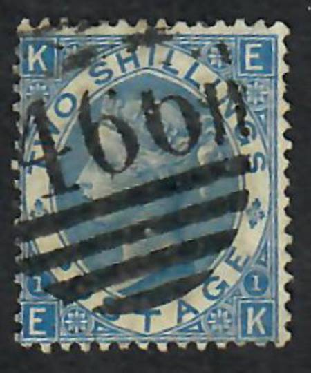GREAT BRITAIN 1867 2/- Deep Blue. Plate 1. Letters KEEK. Postmark 466 in oval bars. Heavy. Centred slightly south west. Good per