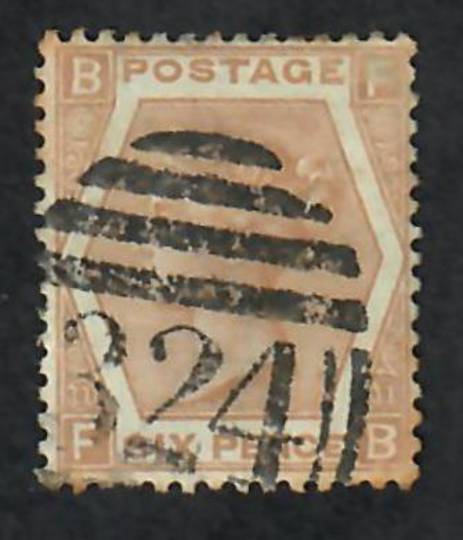 GREAT BRITAIN 1872 6d Pale Buff. Plate 11. Letters BFFB. Well centred. Good perfs. Postmark 324 in oval bars. Sound used. - 7028