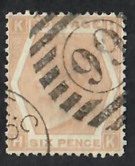 GREAT BRITAIN 1872 6d Pale Buff. Plate 11. Letters KHHK. Well centred. Good perfs. Postmark 99 in circle in oval bars. - 70287 -