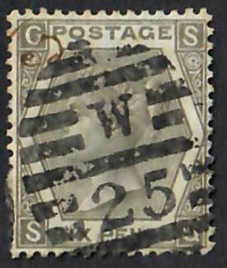 GREAT BRITAIN 1872 6d Grey. Plate 12. Letters GSSG. Well centred. Good perfs. Heavy postmark W25 in oval bars. Sound. - 70288 -