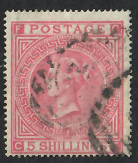 GREAT BRITAIN 1867 5/- Rose. Plate 1. Letters FCCF. Fresh colour. Centred south and slightly west. Postmark better than usual. -