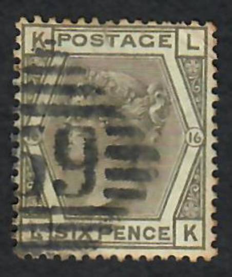 GREAT BRITAIN 1873 6d Grey. Plate 16. Letters KLLK. One short perf. - 70296 - Used