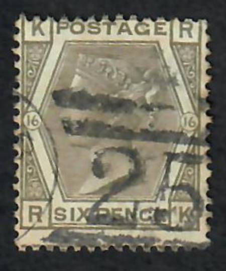 GREAT BRITAIN 1873 6d Grey. Plate 16. Letters KRRK. Centred north west. - 70297 - Used