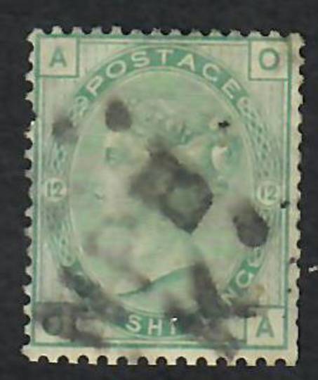 GREAT BRITAIN 1873 1/- Pale Green. Plate 12. Letters AOOA. Unusual postmark NPB K . Messy. Perfs poor. - 70300 - Used