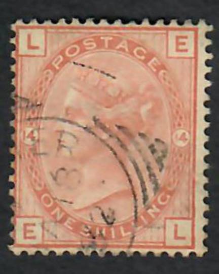 GREAT BRITAIN 1880 Definitive 1/- Orange Brown. Plate 14. Letters LEEL. Superb postmark. Squared circle. Good perfs. Centred sli