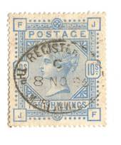GREAT BRITAIN 1883 10/- Pale Ultramarine. Well centred. Postmark REGISTERED oval strike clear of the profile. Good perfs. Letter