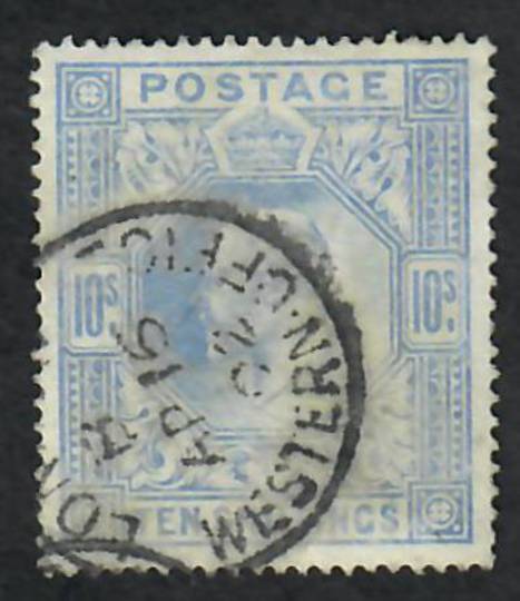 GREAT BRITAIN 1902 Edward 7th Definitive 10/- Ultramarine. De La Rue printing. Reasonable postmark but it mostly covers the face