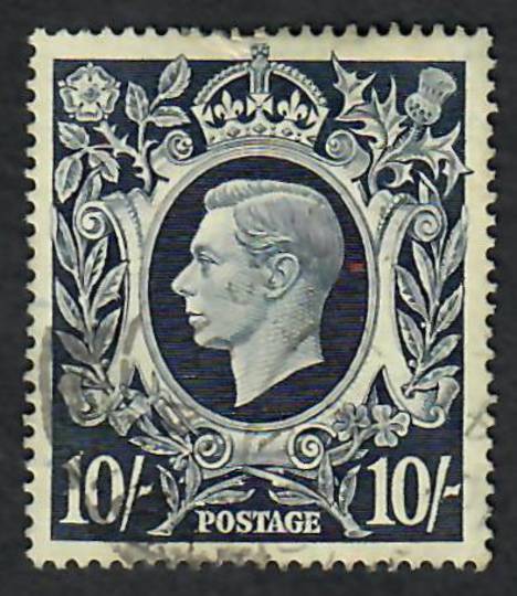 GREAT BRITAIN 1939 George 6th 10/- Dark Blue Light postmark. - 70341 - Used