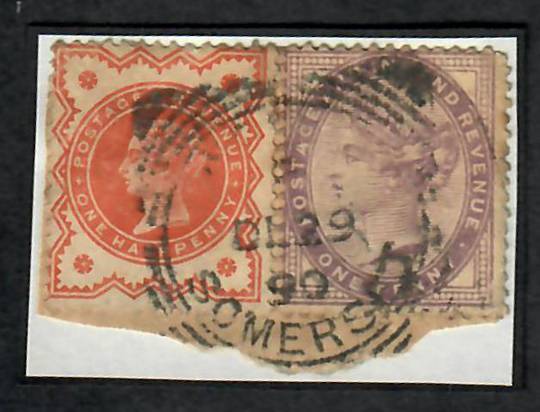 GREAT BRITAIN 1890 piece with ½d and 1d. Squared cancel Somerset. - 70342 - Used