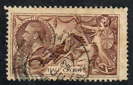 GREAT BRITAIN 1934 high-Value Definitives. Hatched background. Set of 3. The postmarks on the 5/- and 10/- are smudgy. Check the