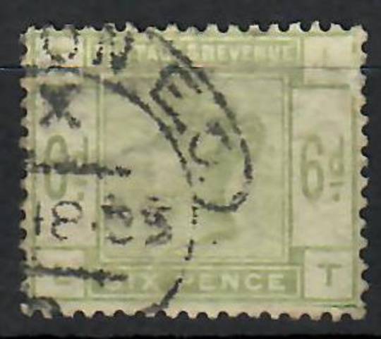 GREAT BRITAIN 1883 6d Dull Green Letters TLLT. Good perfs. An untidy postmark and a small scuff detract. Priced accordingly. - 7