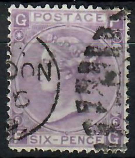 GREAT BRITAIN 1867 6d Purple. With Hyphen. Plate 6. Letters GFFG. A few nibbled perfs at foot. Quite well centred. Postmark  ...