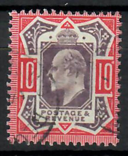 GREAT BRITAIN 1902 Edward 7th Definitive 10d Dull Purple and Carmine. Very light cancel to the side. Centred north east. Good pe