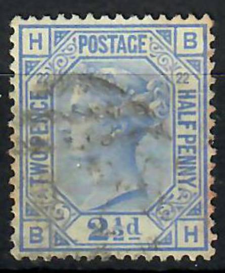 GREAT BRITAIN 1880 2Â½d Blue. Plate 22. Good perfs. Light postmark. Letters HBBH. - 70386 - Used