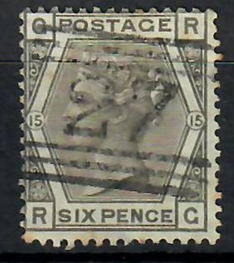 GREAT BRITAIN 1873 6d Grey. Plate 15. Postmark 27 in bars. Letters GRRG. Good perfs slightly dull in one corner. - 70387 - Used