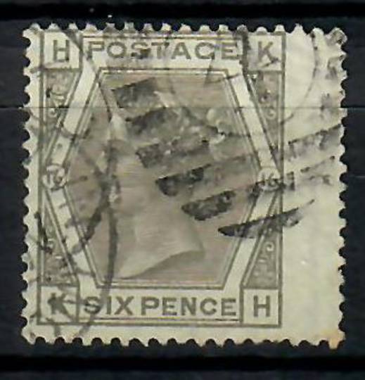 GREAT BRITAIN 1873 6d Grey. Plate 16. Right wing margin .Good perfs one is nibbled. Letters HKKH. Postmark 41 in circle in bars.