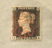 GREAT BRITAIN 1840 1d Intense black. Four margins. Letters IK. Light red Maltese Cross. Unplated. Very fine. - 70392 - VFU