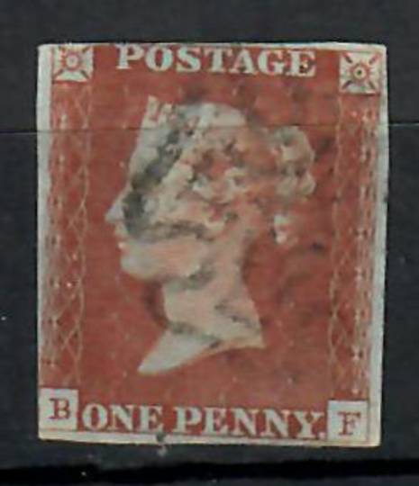 GREAT BRITAIN 1841 1d Red-Brown Imperf on very blue paper. Letters BF. Three and almost four margins. Light Maltese Cross postma