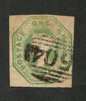 GREAT BRITAIN 1847 1/- Pale green. Embossed Cut square. 3 good margins one just touching. Pmk 504 in oval typical. - 70398 - FU