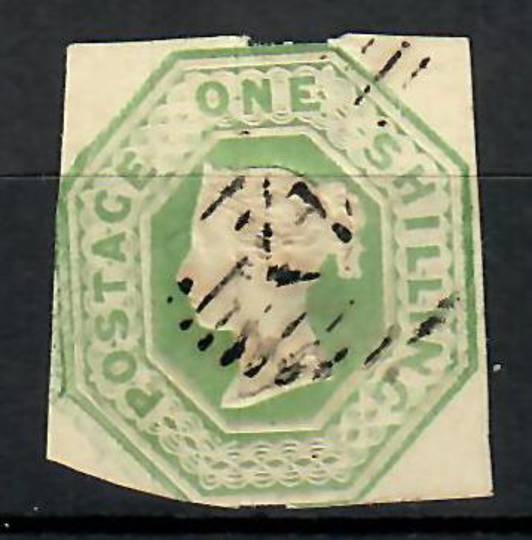 GREAT BRITAIN 1847 1/- Green. Cut square more or less. Very attractive because of the extremely light postmark that enhances the