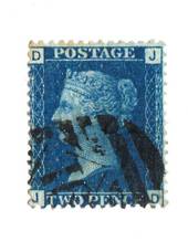 GREAT BRITAIN 1858 2d Deep Blue.Thin Lines.Plate 14. Letters DJJD. Dull corner. Heavy postmark. - 70423 - Used