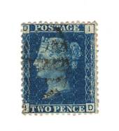 GREAT BRITAIN 1858 2d Deep Blue.Thin Lines.Plate 15. Letters BPPB. Well off centre. Very light cancel. - 70424 - VFU
