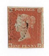 GREAT BRITAIN 1841 1d Deep Red-Brown. Letters QF. Very light postmark. Three margins. - 70428 - Used