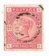 GREAT BRITAIN 1883 Victoria 1st Definitive 5/- Rose. Some perfs cut. Others dull. - 70433 - Used