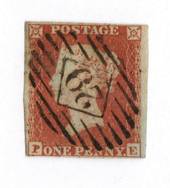 GREAT BRITAIN 1841 1d Deep Red-Brown. Letters PE. Postmark 29 in diamond in bars. - 70434 - Used