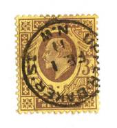 GREAT BRITAIN 1902 Edward 7th Definitive 3d Purple on yellow. Excellent postmark UPPER BAKER STREET. Virtually a full strike. -