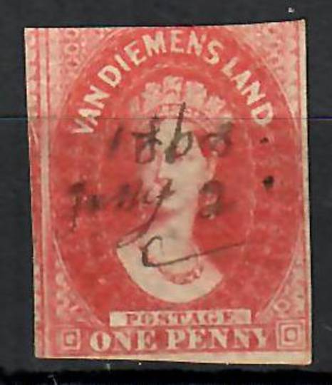 TASMANIA 1857 Victoria 1st 1d Brick-Red. Pen cancel but identified as for "postal use" on 2/1/1863. - 70447 - Used