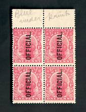 NEW ZEALAND 1909 1d Dominion Official. Imitation watermark. Selvedge Block of 4 with letters waternmark in the selvedge. - 70455