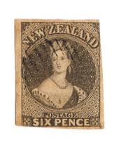 NEW ZEALAND 1855 Full Face Queen 6d Black-Brown. Mostly excellent margins, just touching. Light postmark. Very attractive. - 70